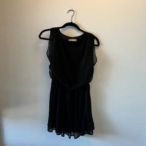 Black Pleated Chiffon Mini Dress
